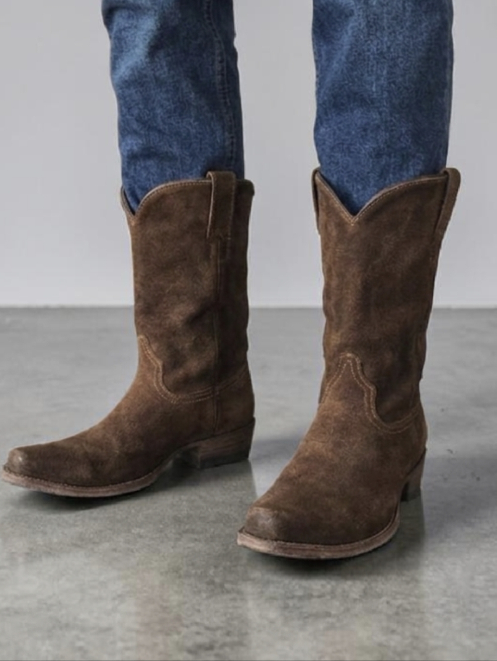 Overland Men's Frank Suede Chocolate Brown Leather Western Cowboy Boots! 10.5D